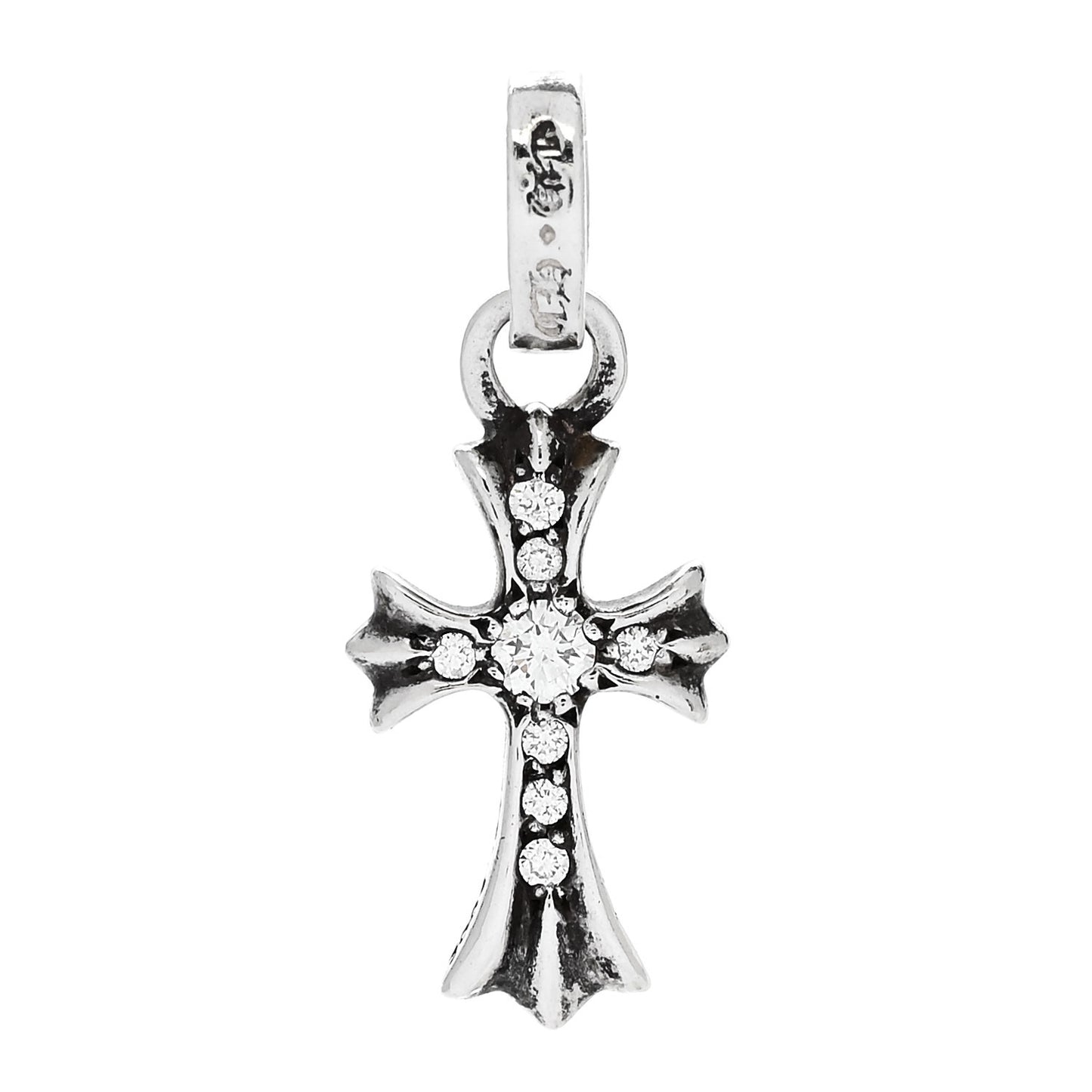 Sterling Silver Diamond Baby Fat Cross Pave Pendant