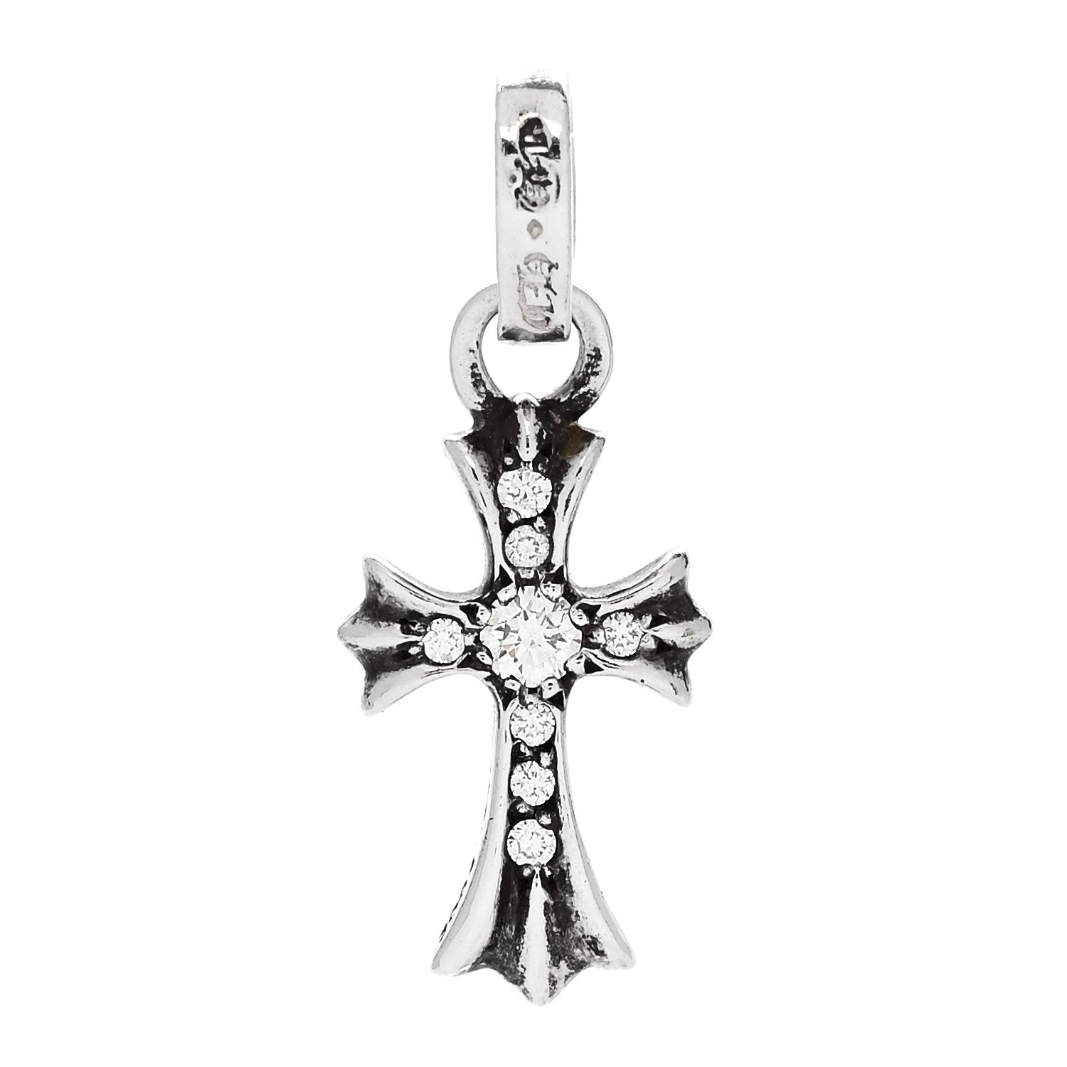 Chrome Hearts Sterling Silver Diamond Baby Fat Cross Pave Pendant 1 of 5