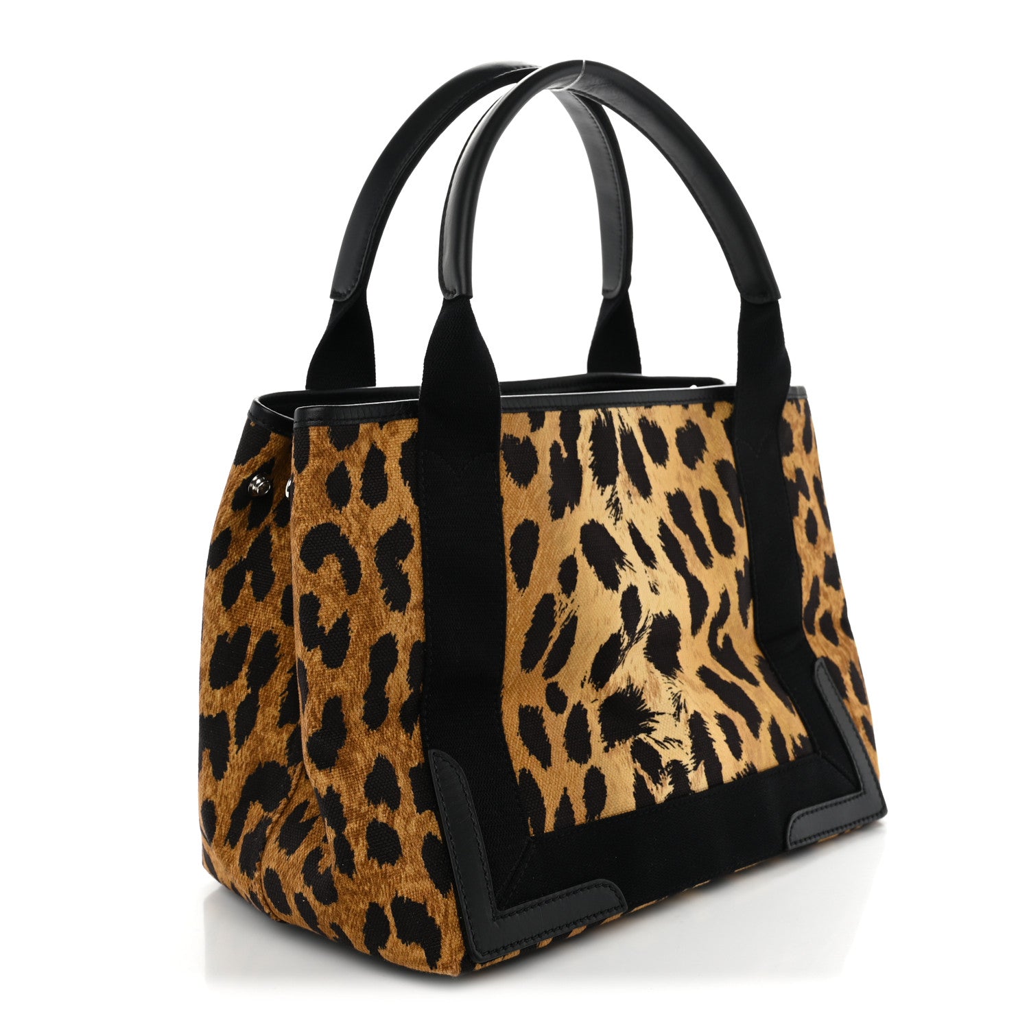Balenciaga Cotton Canvas Satin Calfskin Leopard Print Logo Navy Cabas S Beige Black 4 of 11