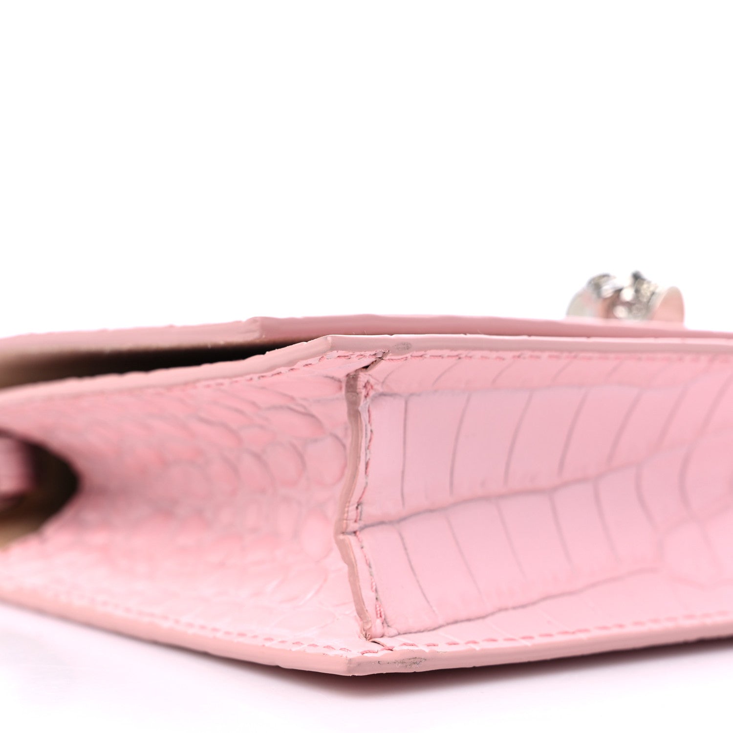 Alexander McQueen Calfskin Crocodile Embossed Skull Mini Crossbody Bag Pink 7 of 8