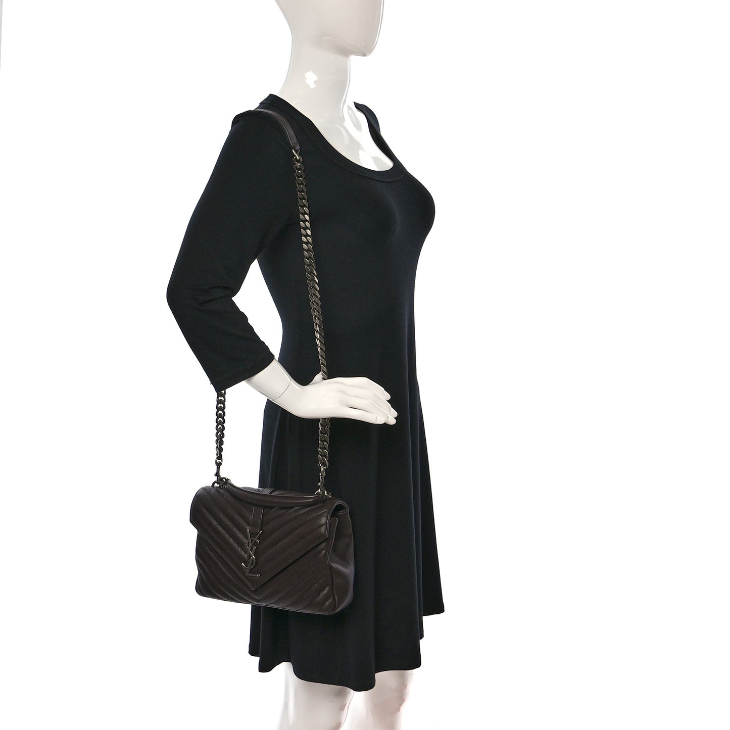 Sheepskin Matelasse Chevron Monogram Medium College Bag Black Tulip