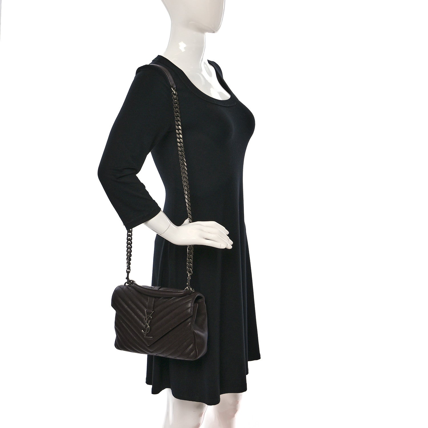 Saint Laurent Sheepskin Matelasse Chevron Monogram Medium College Bag Black Tulip 2 of 8