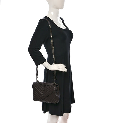Saint Laurent Sheepskin Matelasse Chevron Monogram Medium College Bag Black Tulip 2 of 8