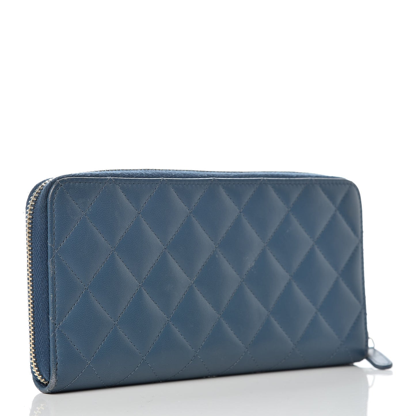 Lambskin Quilted Large Gusset Trendy CC Zip Around Wallet Blue