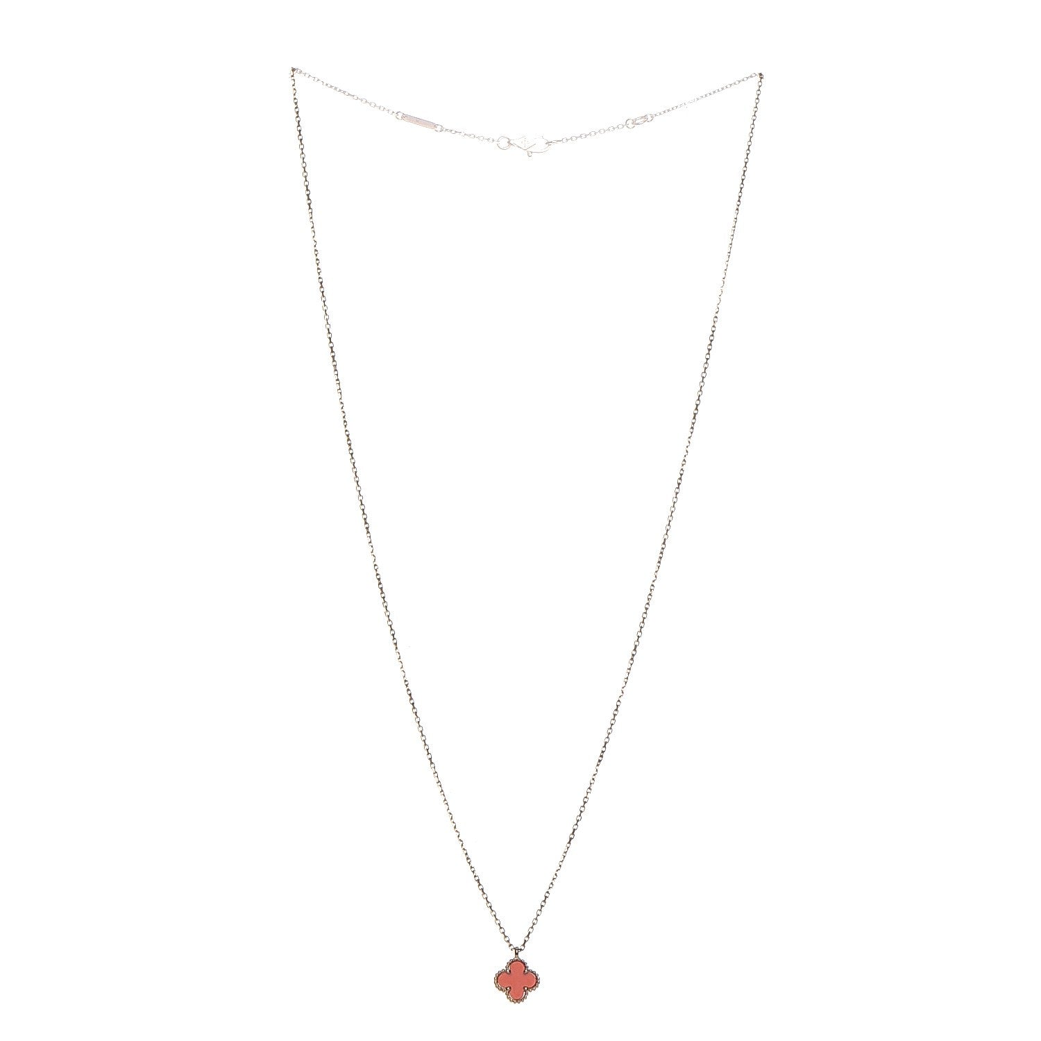 Van Cleef & Arpels 18K Rose Gold Carnelian Sweet Alhambra Pendant Necklace 4 of 8