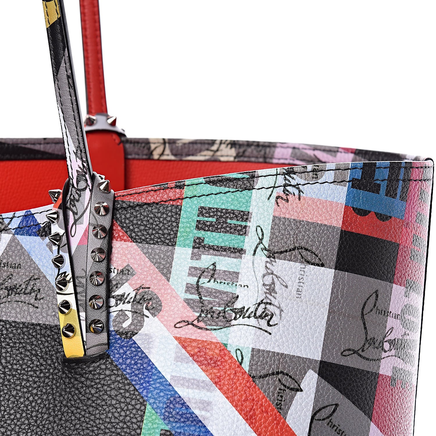Christian Louboutin Calfskin Loubiballage Spikes East West Cabata Tote Black Multicolor 7 of 10