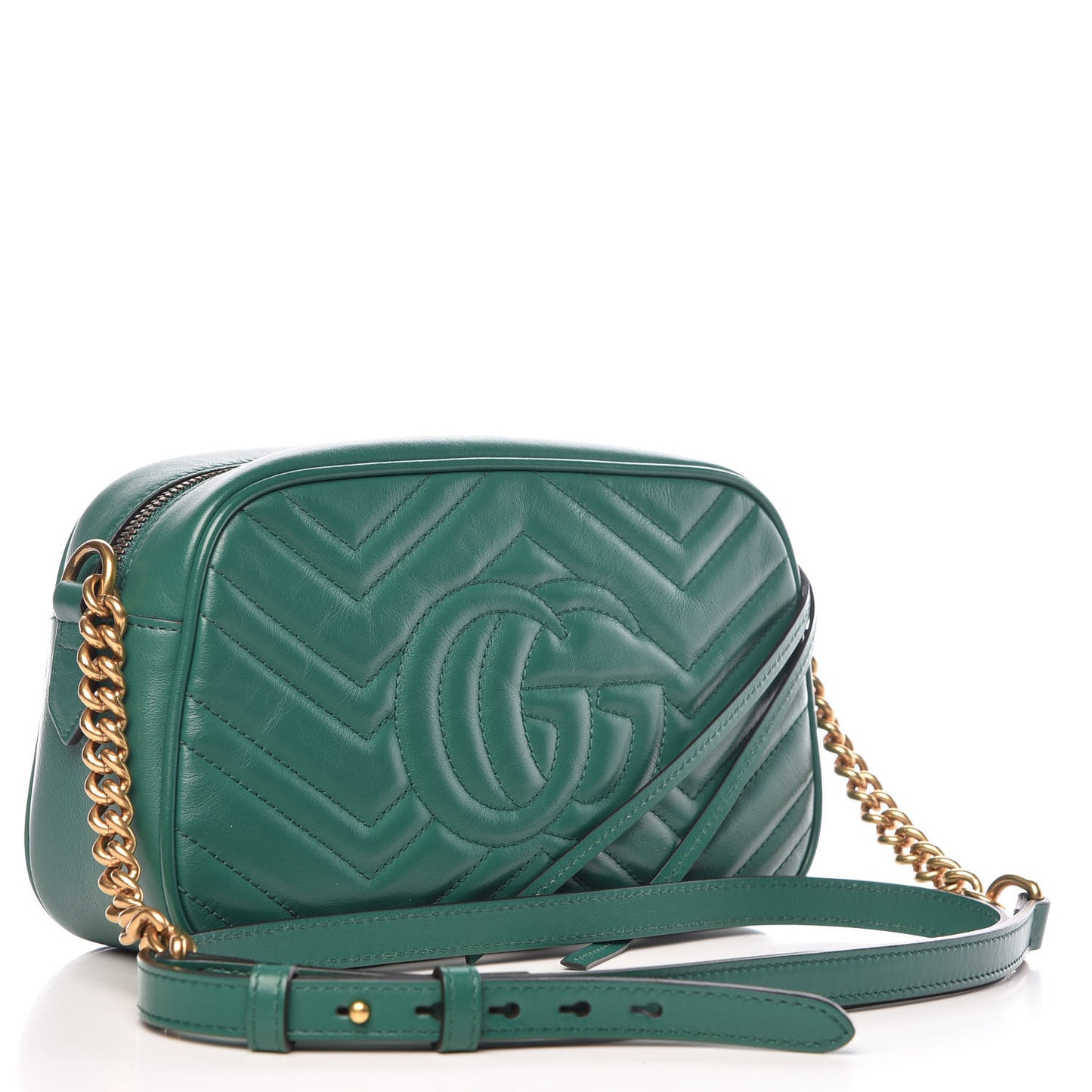 Calfskin Matelasse Small GG Marmont Chain Shoulder Bag Emerald Green