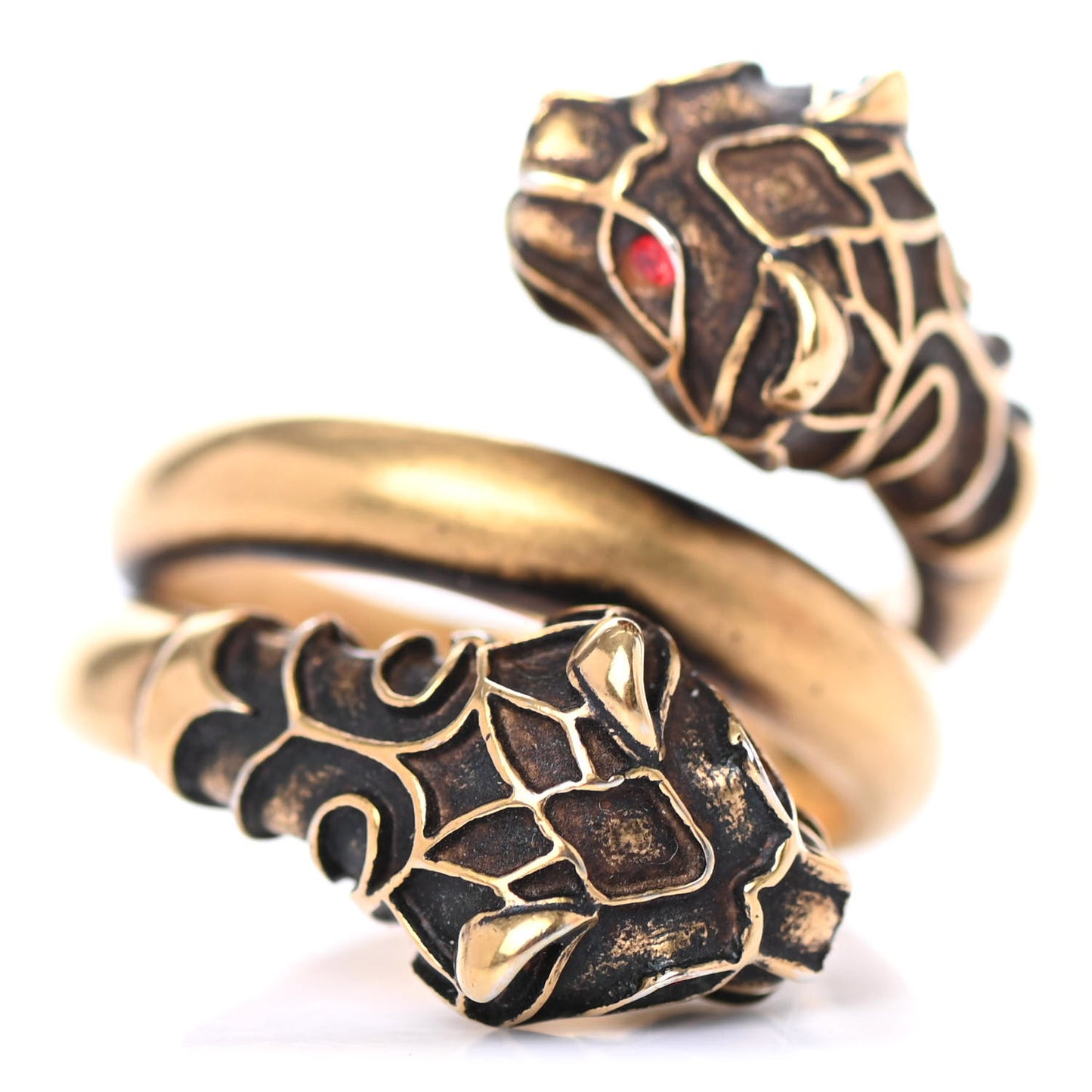Tiger Heads Double Wrap Ring 8 Aged Gold