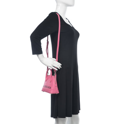 Balenciaga Signature Grained Calfskin Logo XXS Ville Top Handle Bag Rose Bubblegum Black 2 of 9