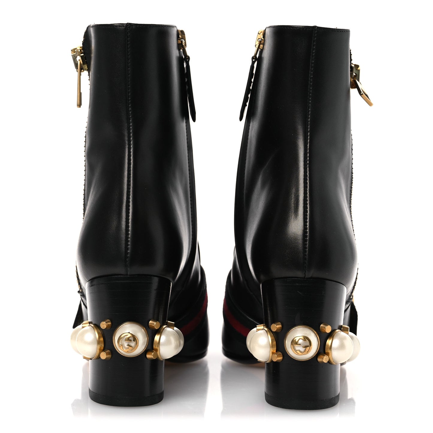 Betis Glamour Calfskin Web Pearl Embellished Peyton 75mm Ankle Boots 37 Black