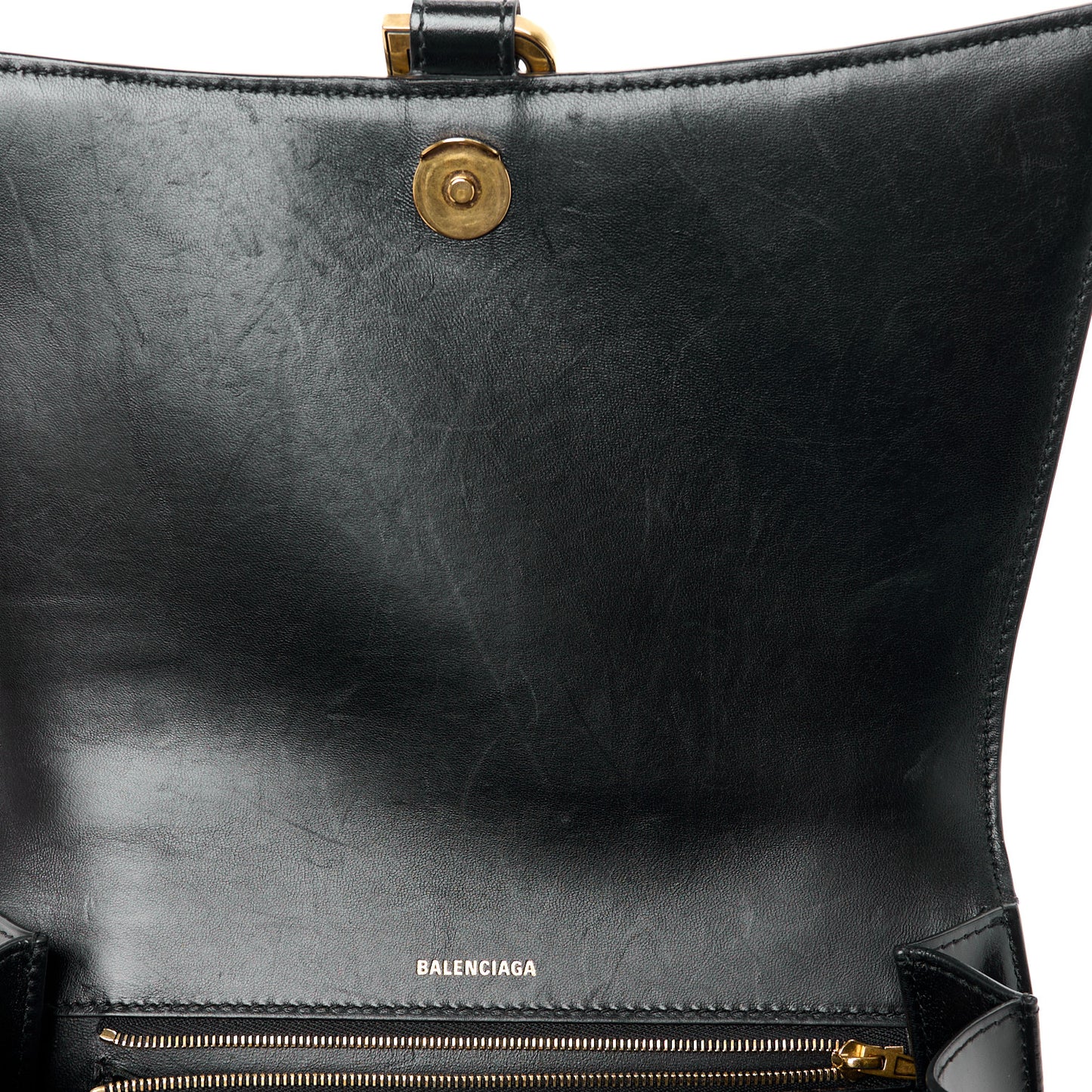 Shiny Box Calfskin Medium Hourglass Top Handle Bag Black