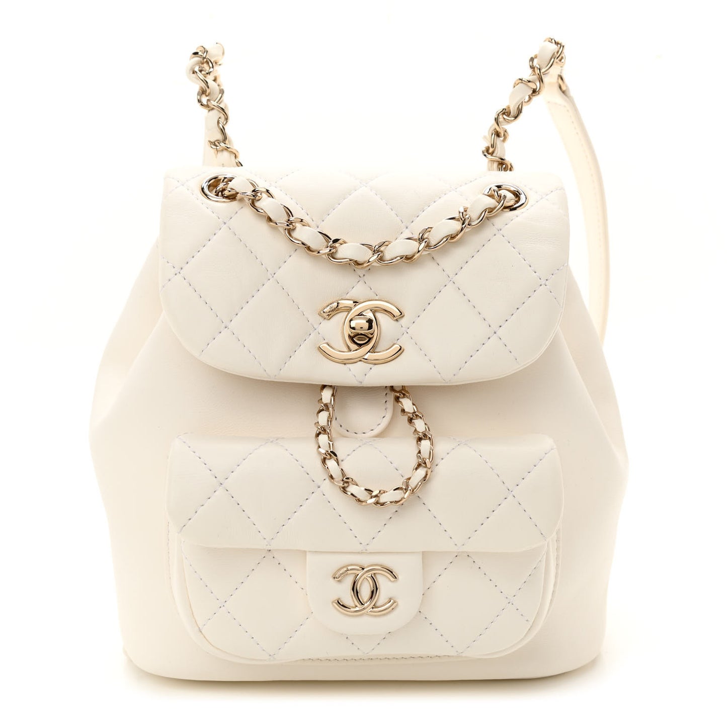 Lambskin Quilted Small Duma Drawstring Backpack White