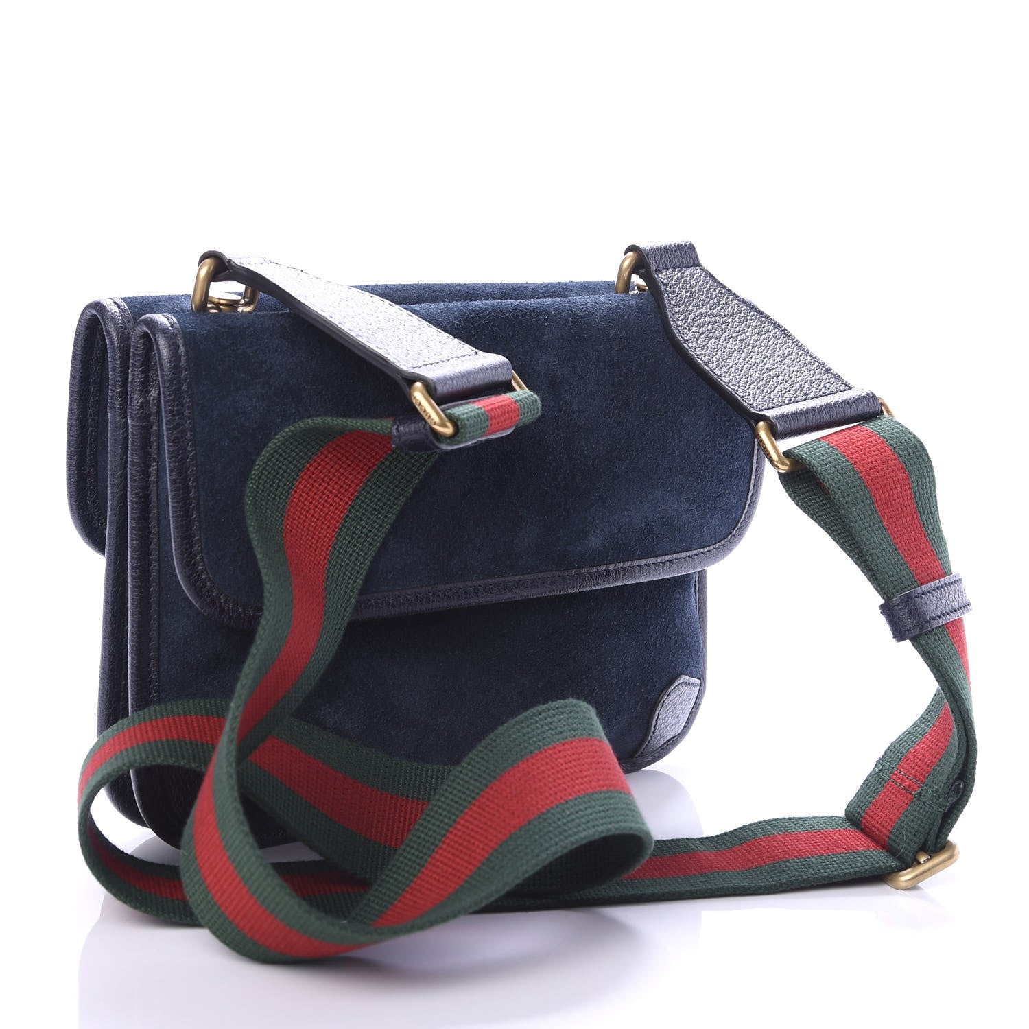 Gucci Suede Web Small Neo Vintage Double Flap Messenger Bag Blue 2 of 10