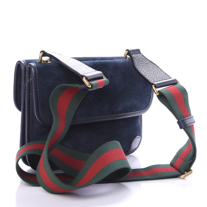 Gucci Suede Web Small Neo Vintage Double Flap Messenger Bag Blue 2 of 10