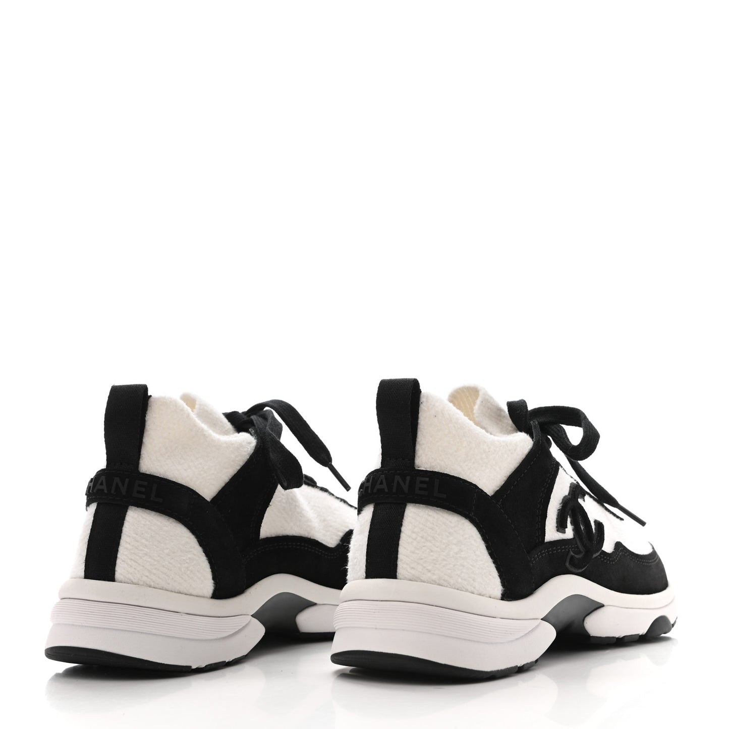 Fabric Suede Calfskin CC Sneakers 37 White Black