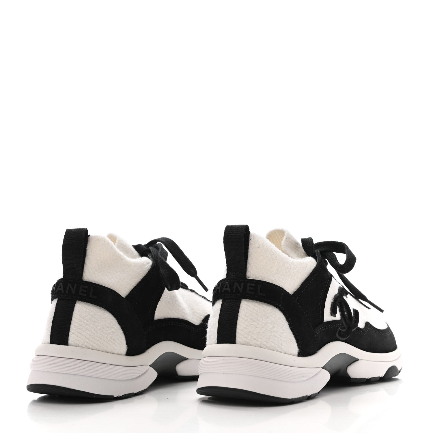 Chanel Fabric Suede Calfskin CC Sneakers 37 White Black 4 of 7