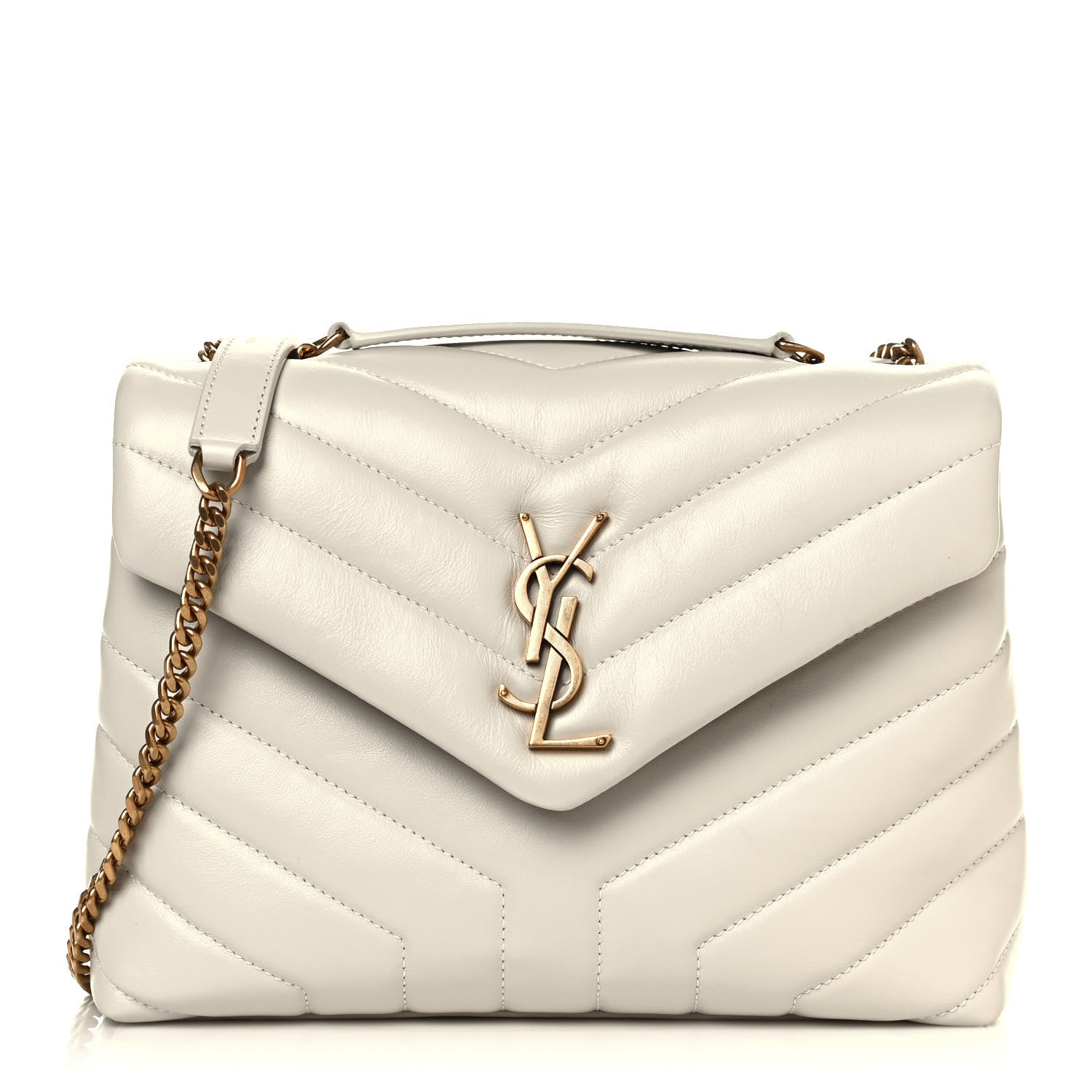 Saint Laurent Calfskin Y Quilted Monogram Small Loulou Chain Satchel Ivory 1 of 12