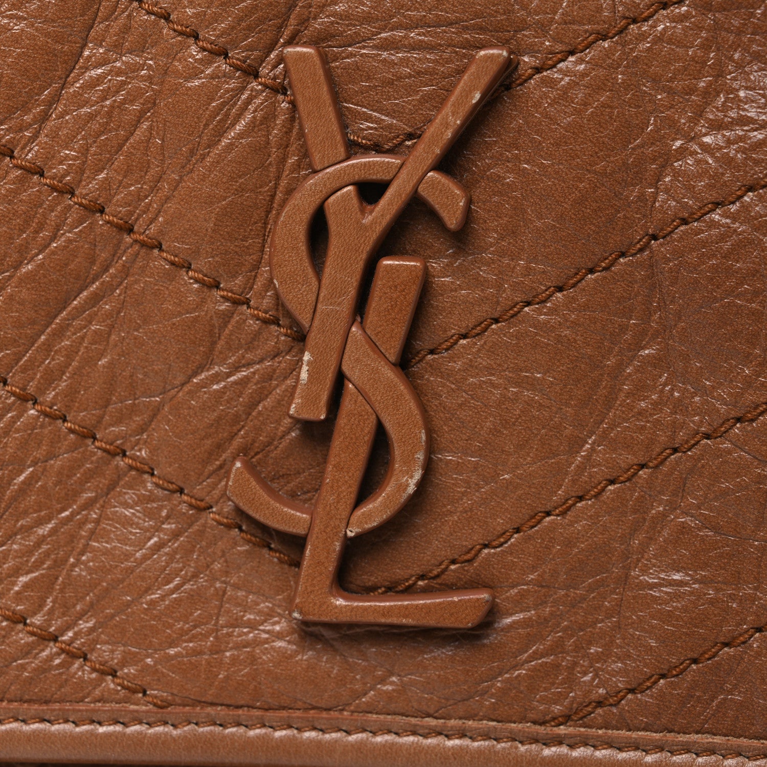 Saint Laurent Crinkled Calfskin Matelasse Monogram Medium Niki Chain Satchel Caramel 11 of 12