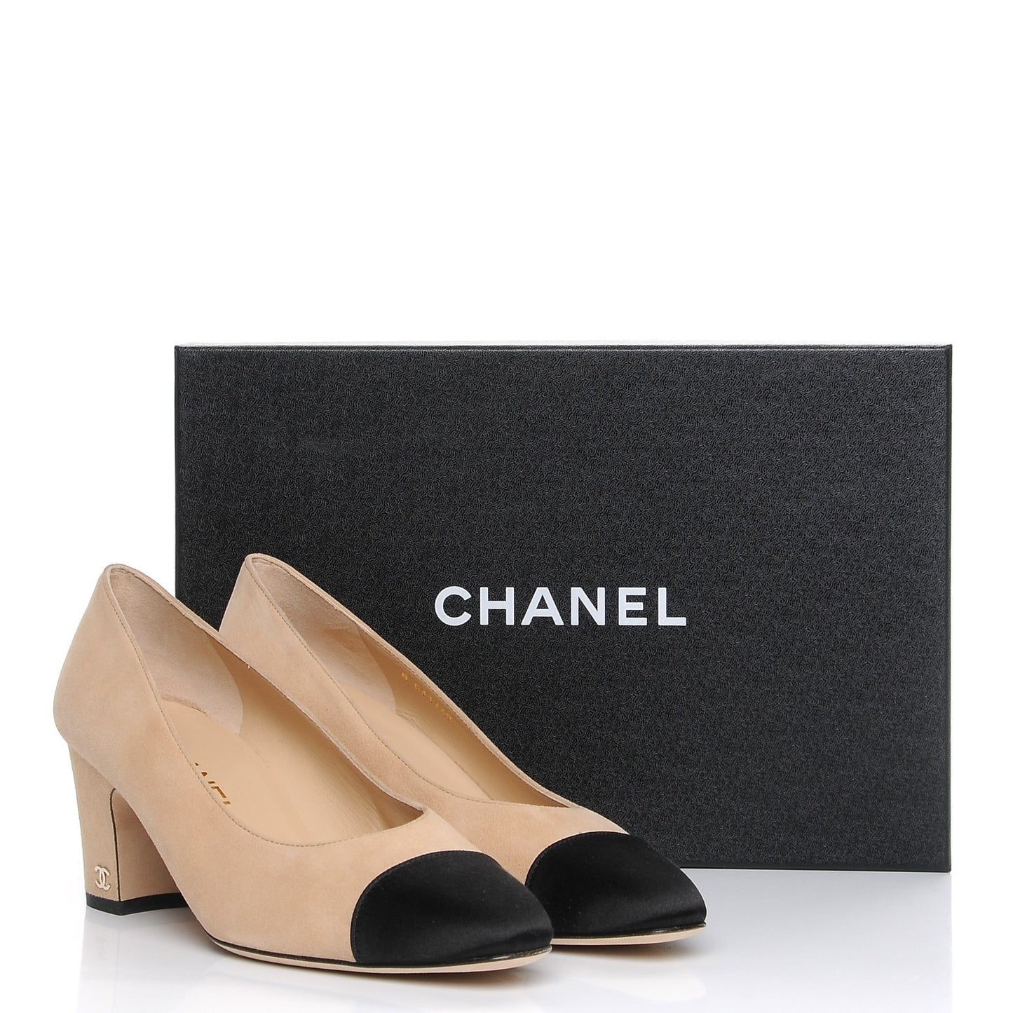 Suede Satin Cap Toe Low Heel Pumps 39 Beige Black