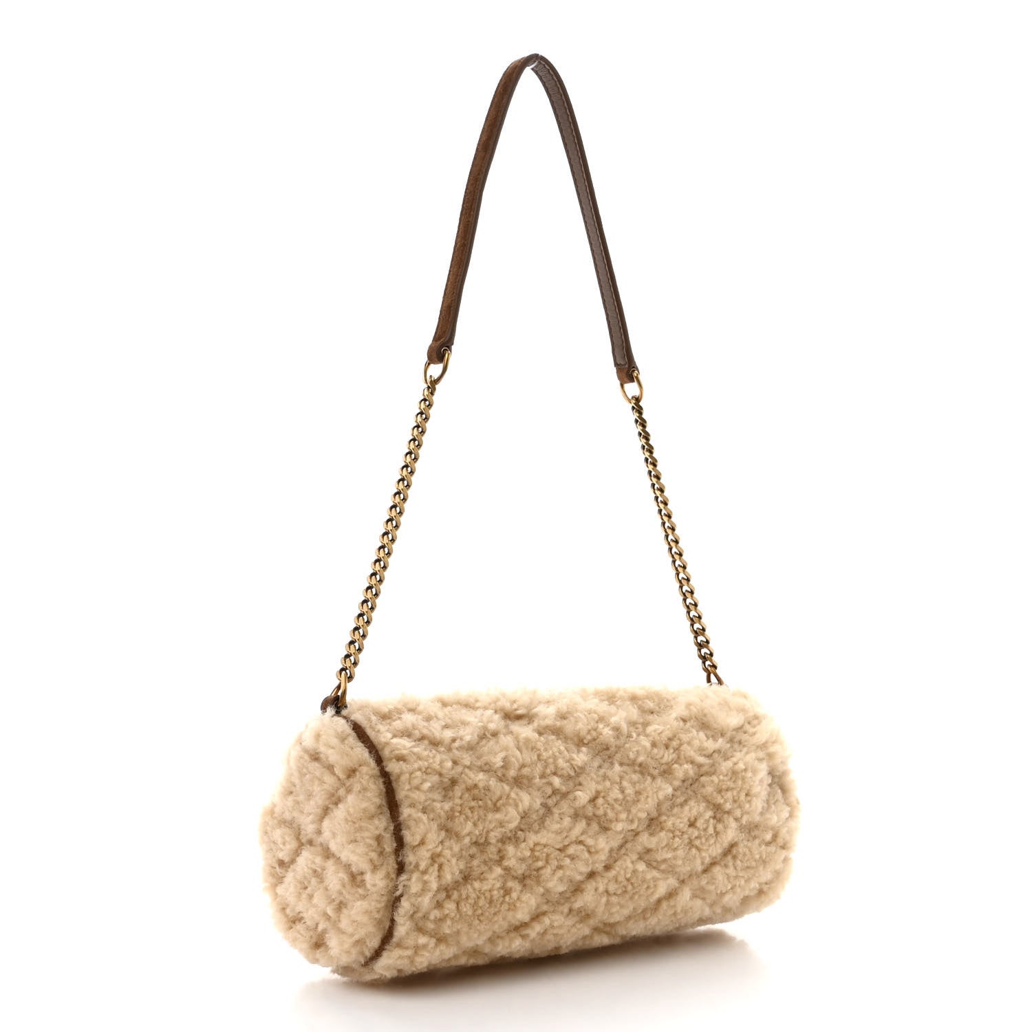 Saint Laurent Shearling Monogram Mini Sade Tube Bag Natural 3 of 10