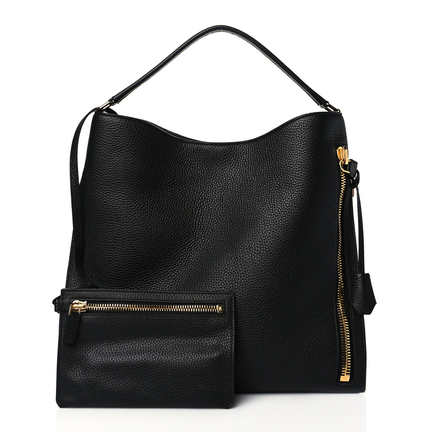 Pebbled Calfskin Small Alix Padlock Zip Hobo Bag Black