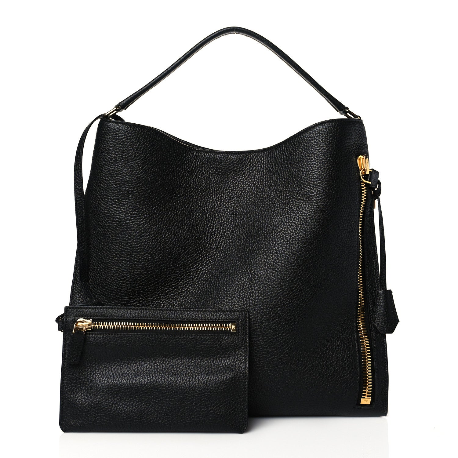 Tom Ford Pebbled Calfskin Small Alix Padlock Zip Hobo Bag Black 1 of 10