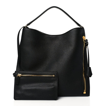 Tom Ford Pebbled Calfskin Small Alix Padlock Zip Hobo Bag Black 1 of 10