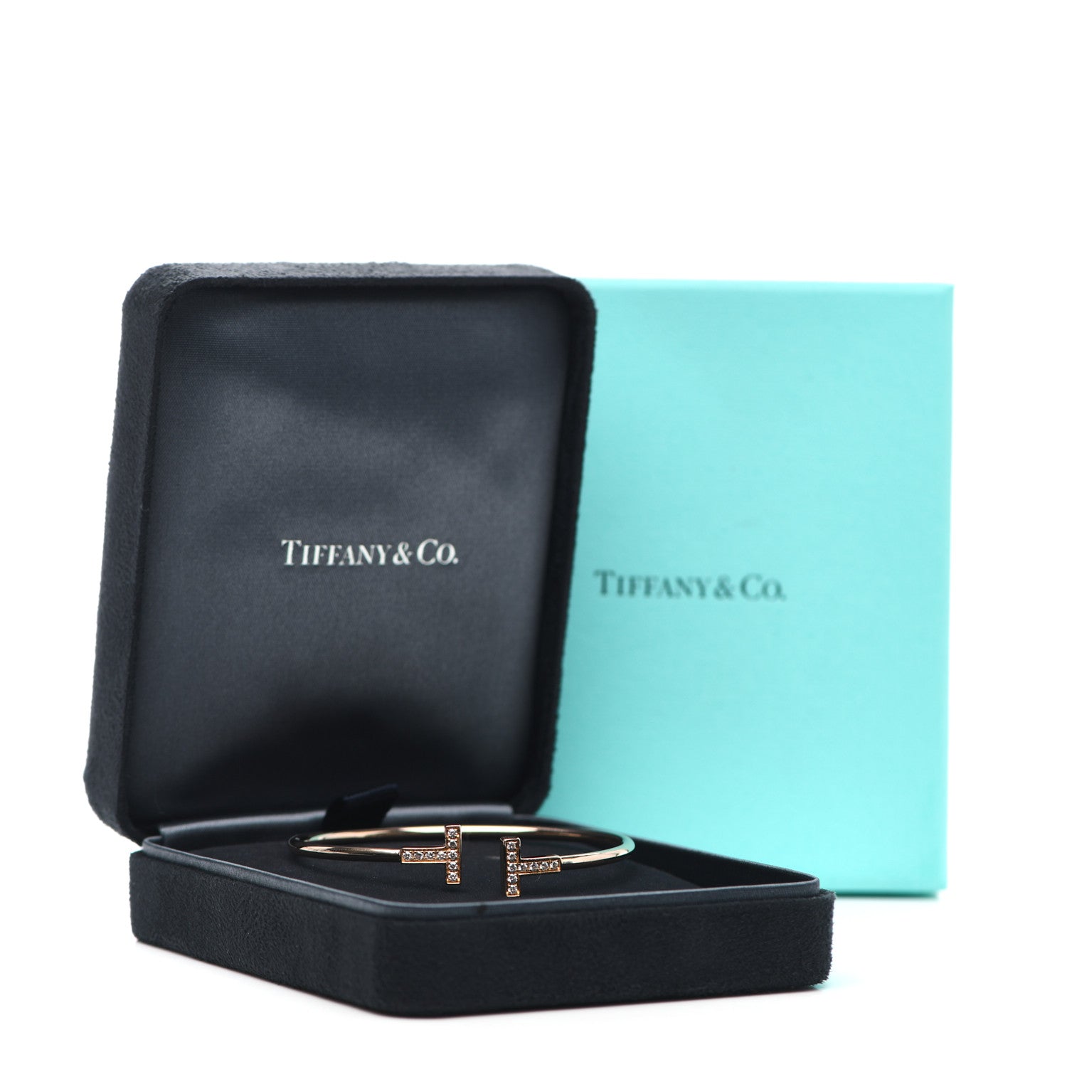 Tiffany 18K Rose Gold Diamond T Wire Bracelet 5 of 5