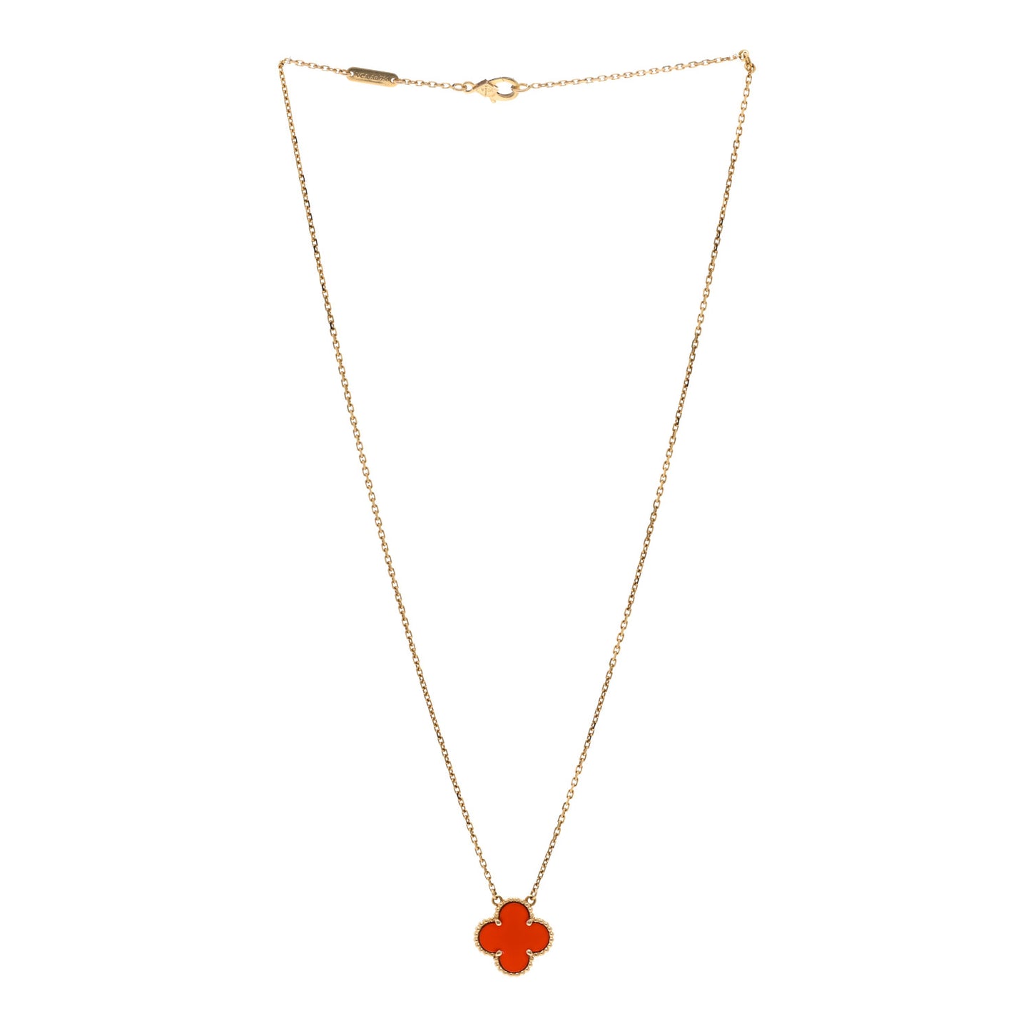 18K Yellow Gold Carnelian Vintage Alhambra Pendant Necklace