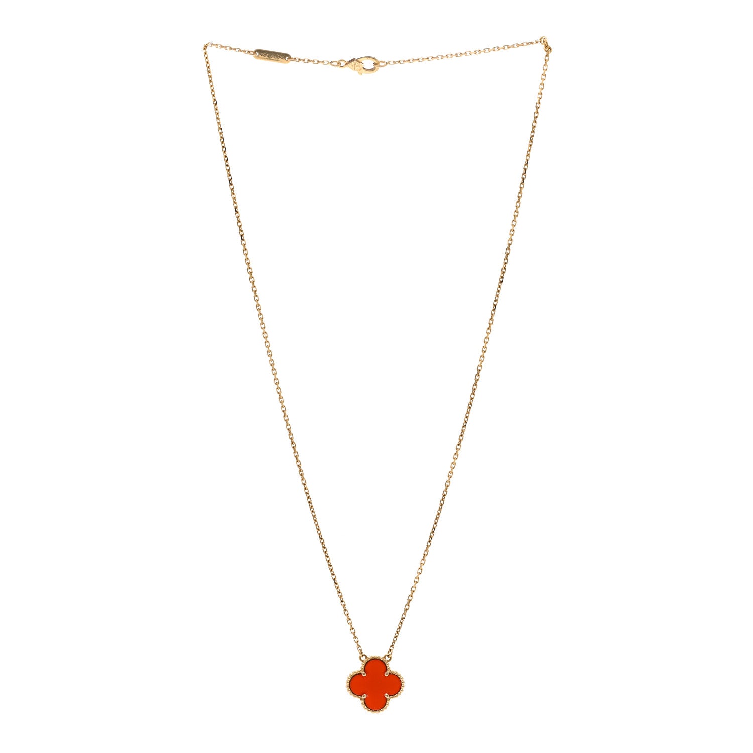 Van Cleef & Arpels 18K Yellow Gold Carnelian Vintage Alhambra Pendant Necklace 3 of 6