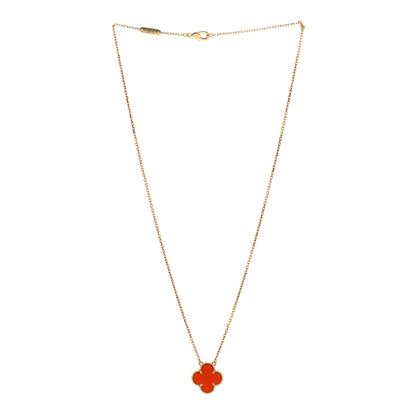 Van Cleef & Arpels 18K Yellow Gold Carnelian Vintage Alhambra Pendant Necklace 3 of 6