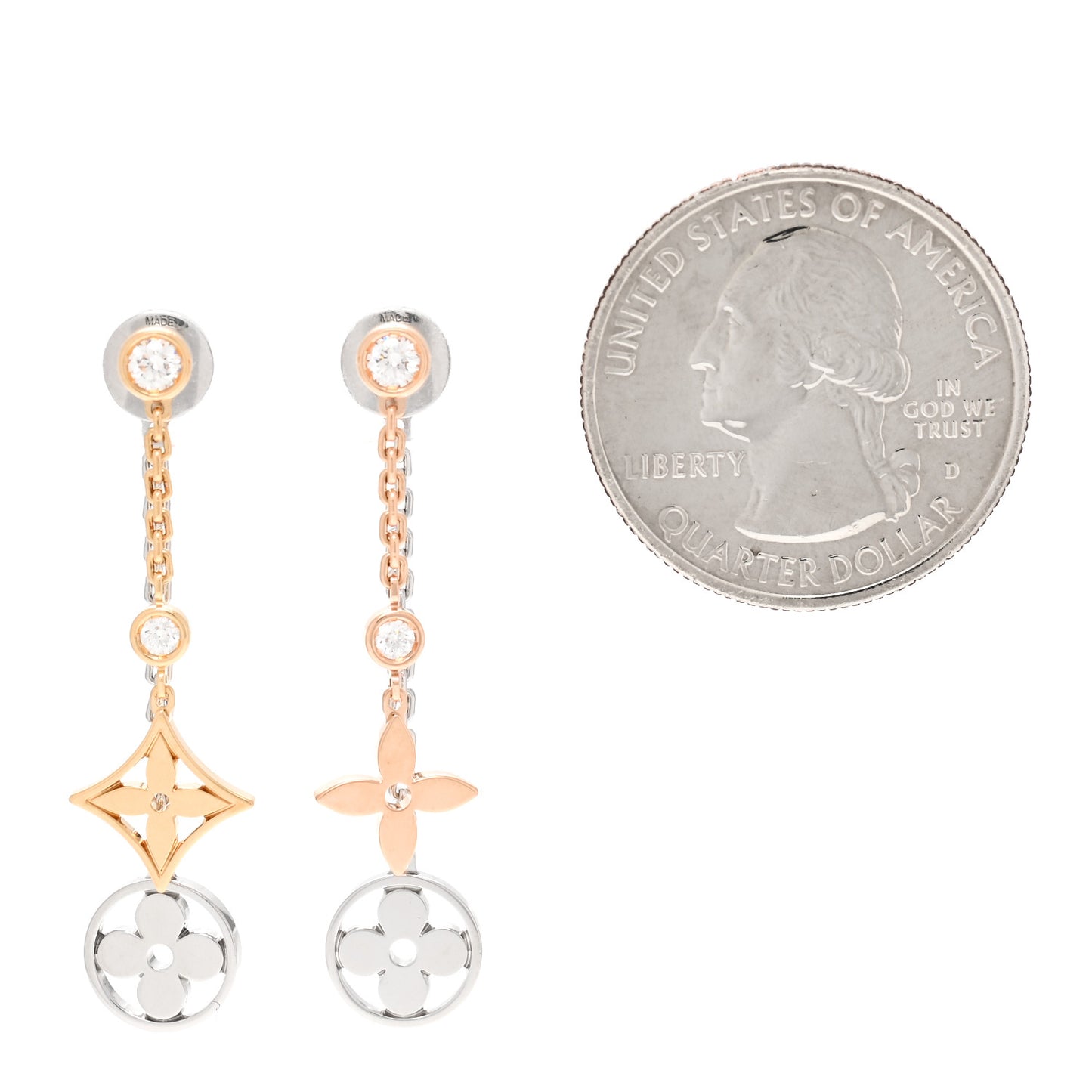 18K Yellow White Pink Gold Diamond Blossom Long Drop Earrings