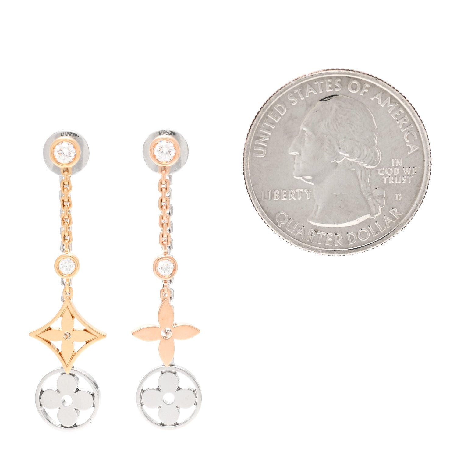 Louis Vuitton 18K Yellow White Pink Gold Diamond Blossom Long Drop Earrings 2 of 5