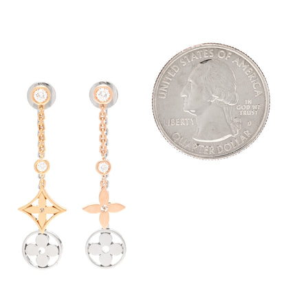 Louis Vuitton 18K Yellow White Pink Gold Diamond Blossom Long Drop Earrings 2 of 5