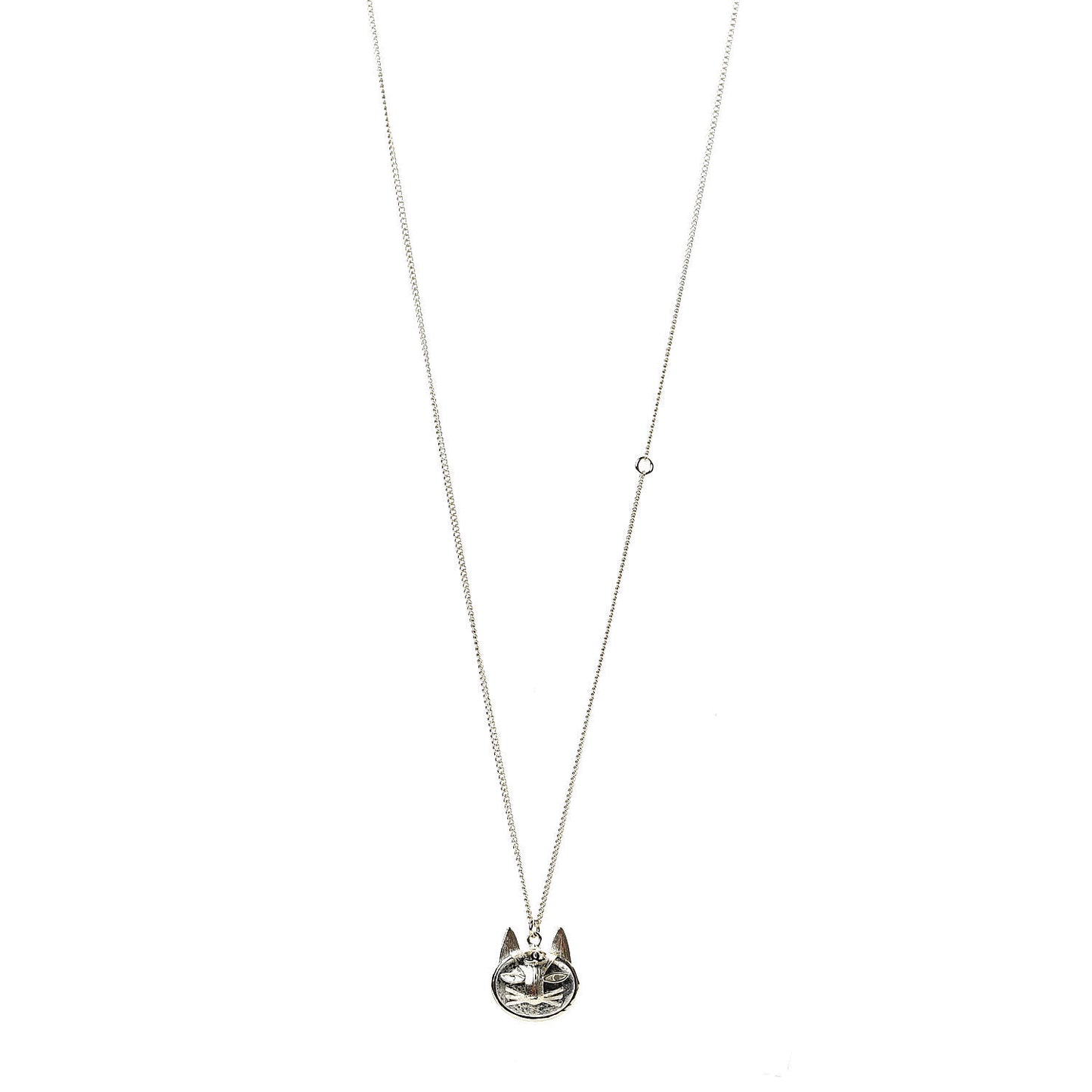 Cat Pendant Chain Necklace Gold Dark Grey