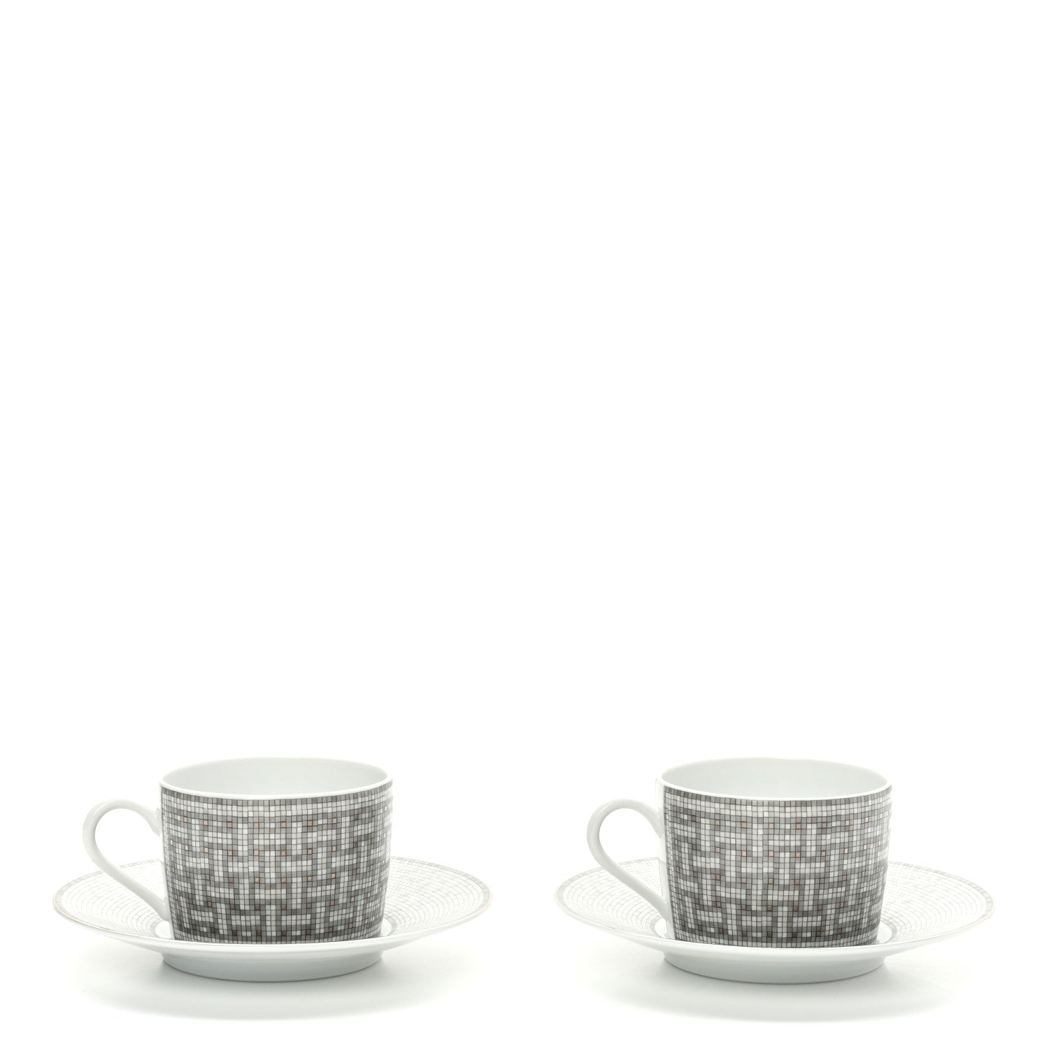 Hermes Porcelain Mosaique Au 24 Platine Tea Cup And Saucer Set Of 2 Platinum 3 of 9