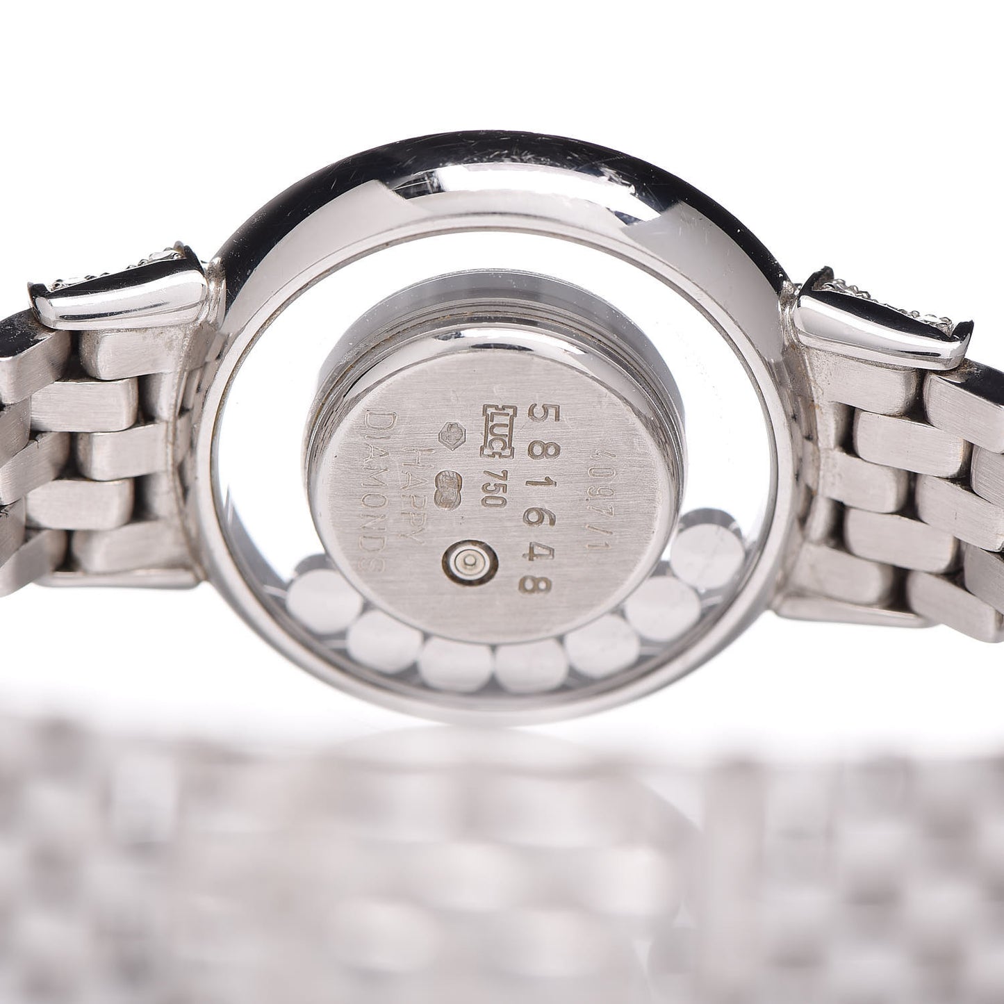 18K White Gold Diamond Pave Bezel 24mm Happy Diamonds Icons Bow Tie Quartz Watch