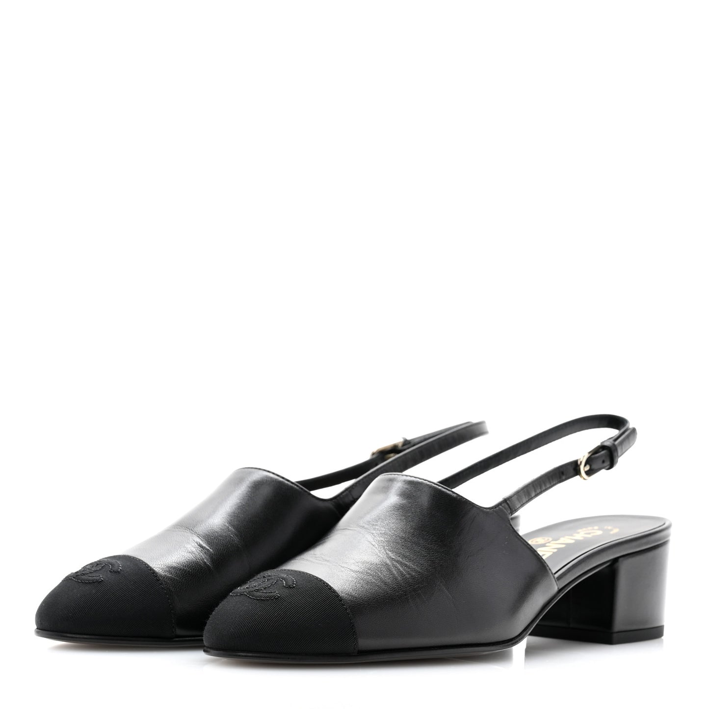 Goatskin Grosgrain Cap Toe CC Slingback Pumps 38.5 Black