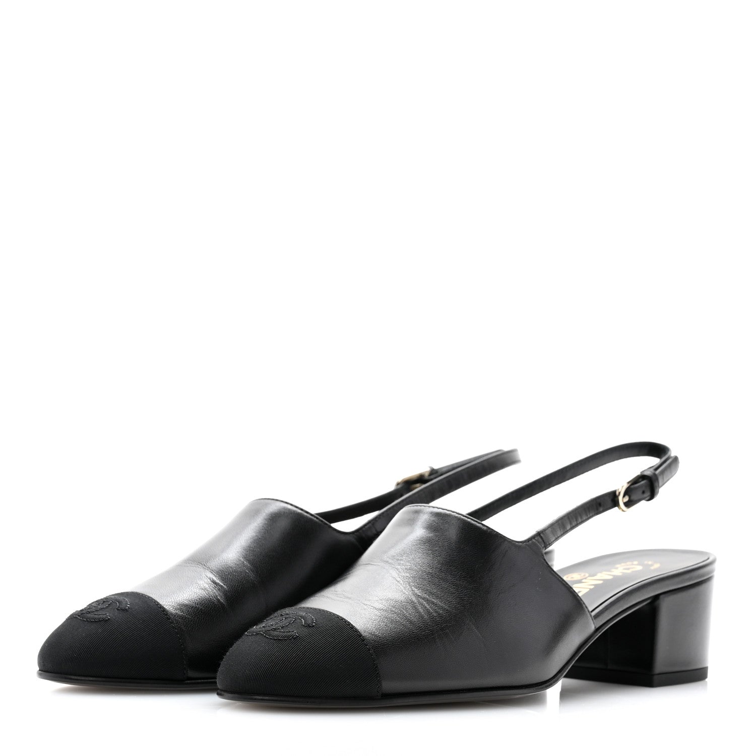 Chanel Goatskin Grosgrain Cap Toe CC Slingback Pumps 38.5 Black 3 of 10