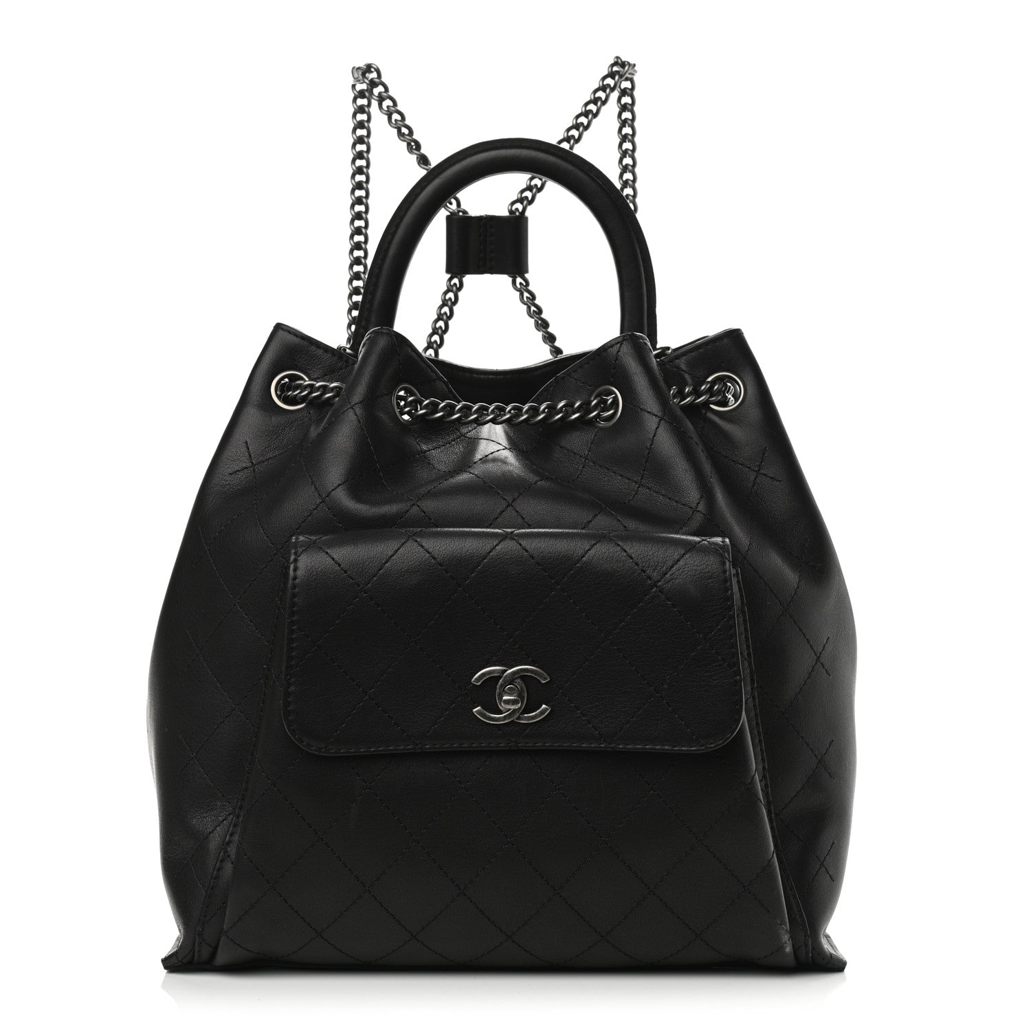 Chanel Calfskin Stitched Large Urban Luxury Drawstring Backpack Black 1 of 8
