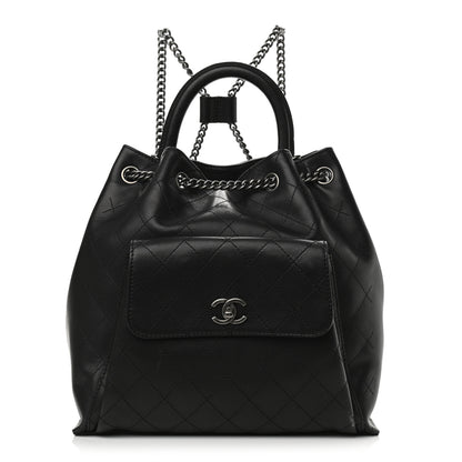 Chanel Calfskin Stitched Large Urban Luxury Drawstring Backpack Black 1 of 8