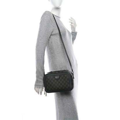 Gucci GG Supreme Monogram Textured Dollar Calfskin Small Ophidia Top Handle Shoulder Bag Grey Black Graphite Grey 2 of 14