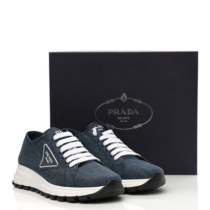 Prada Denim Rubber Triangle Logo Womens 45mm Sneakers 39 Bleu 9 of 9
