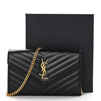 Saint Laurent Grain De Poudre Matelasse Chevron Monogram Chain Wallet Black 9 of 9