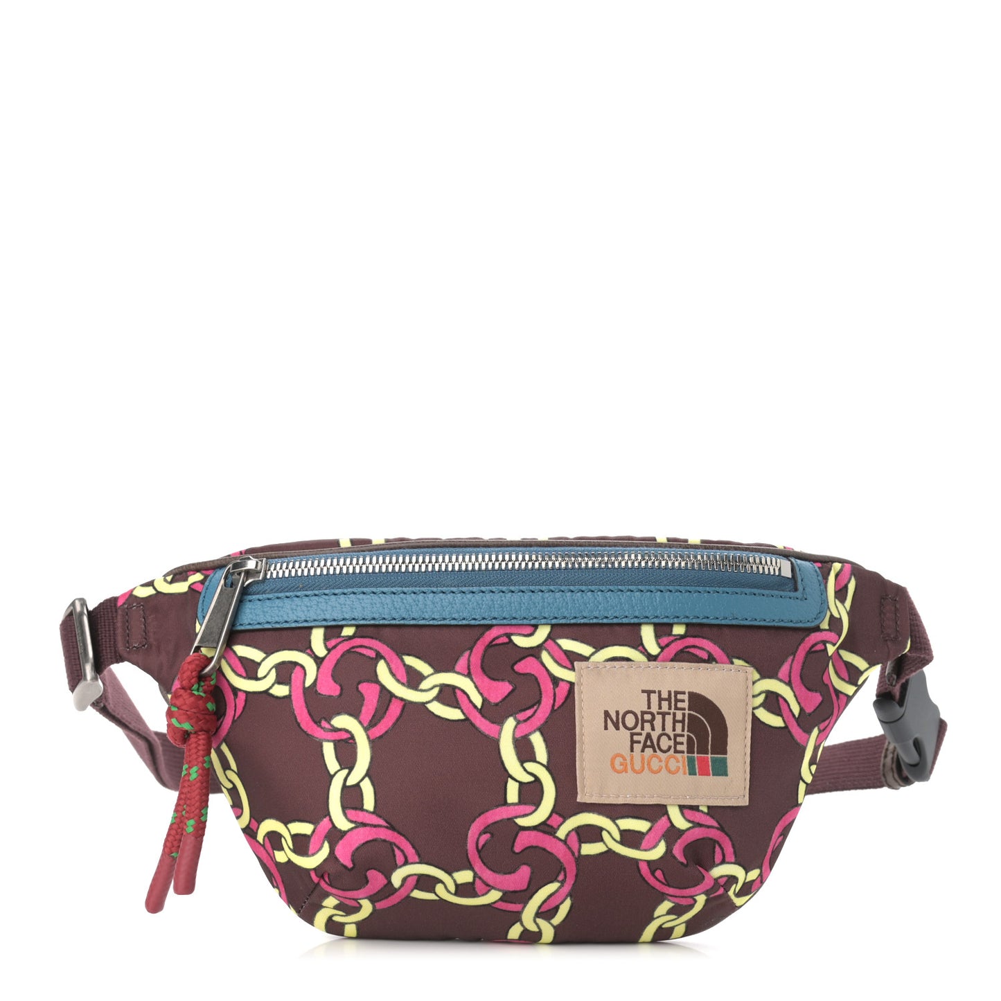 X THE NORTH FACE Econyl Nylon Textured Dollar Calfskin Linked GG Belt Bag Burgundy