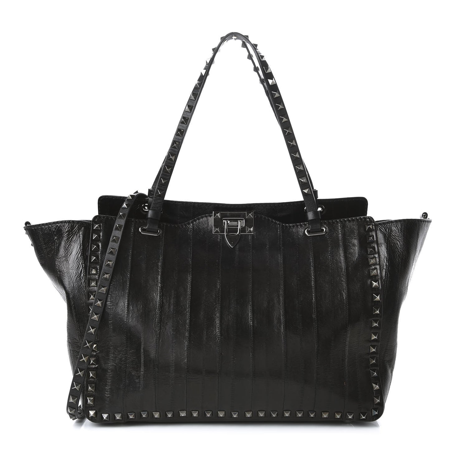 Eel Skin Medium Rockstud Tote Black