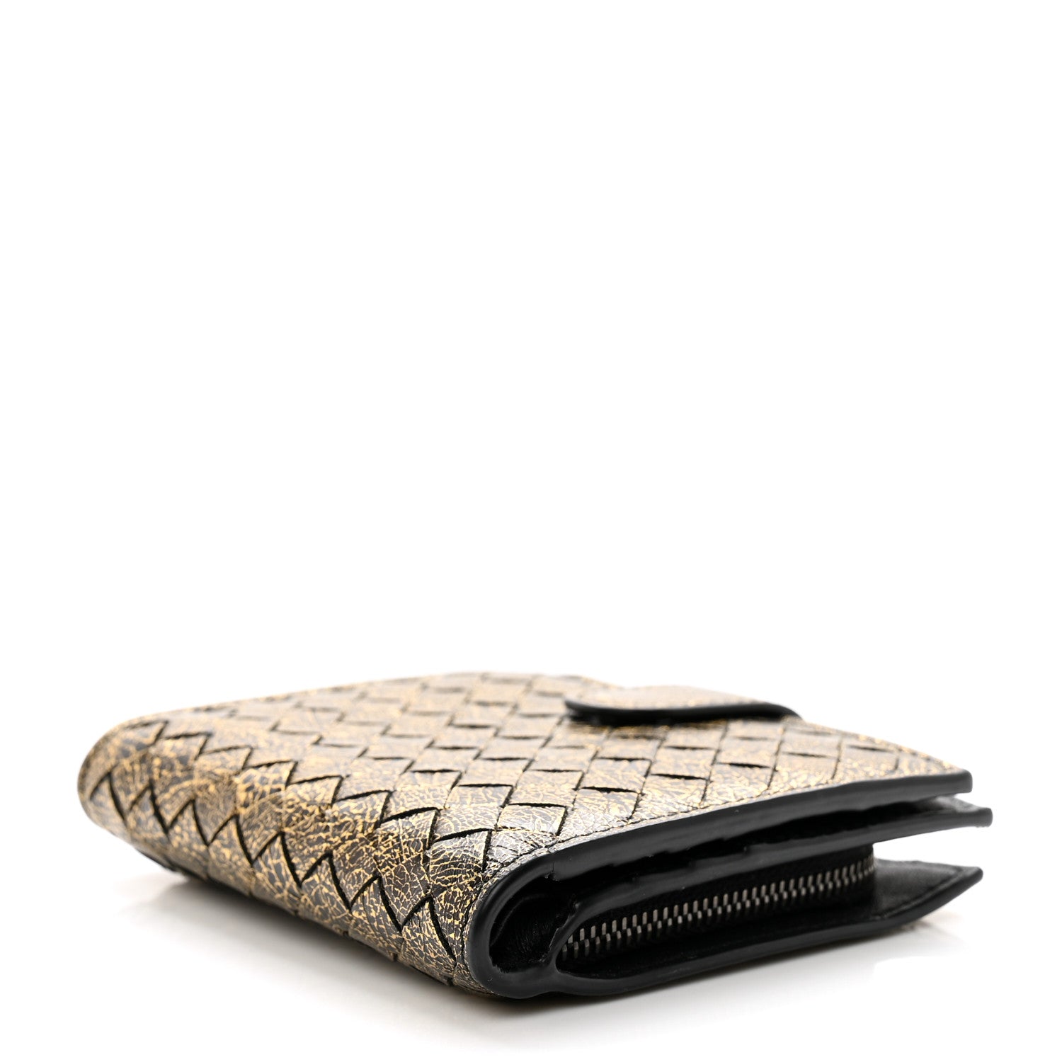 Bottega Veneta Metallic Nappa Intrecciato French Flap Wallet Gold 4 of 9