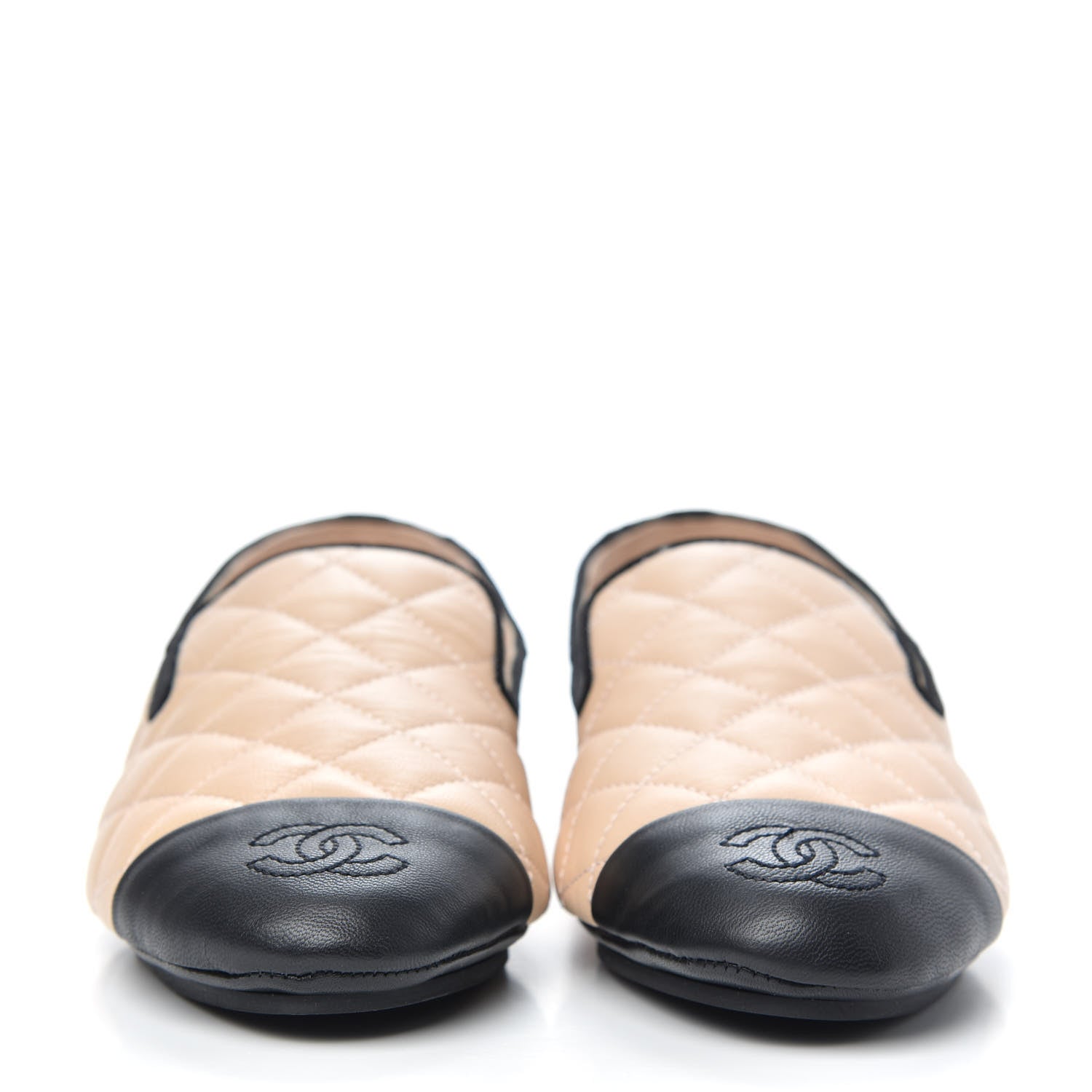 Chanel Lambskin Quilted Cap Toe Slipper With Pouch 36 Beige Black 2 of 10
