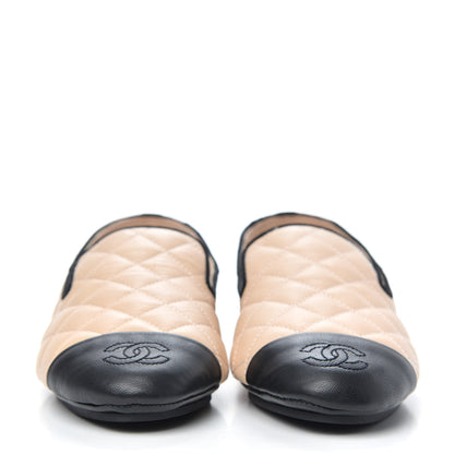 Chanel Lambskin Quilted Cap Toe Slipper With Pouch 36 Beige Black 2 of 10