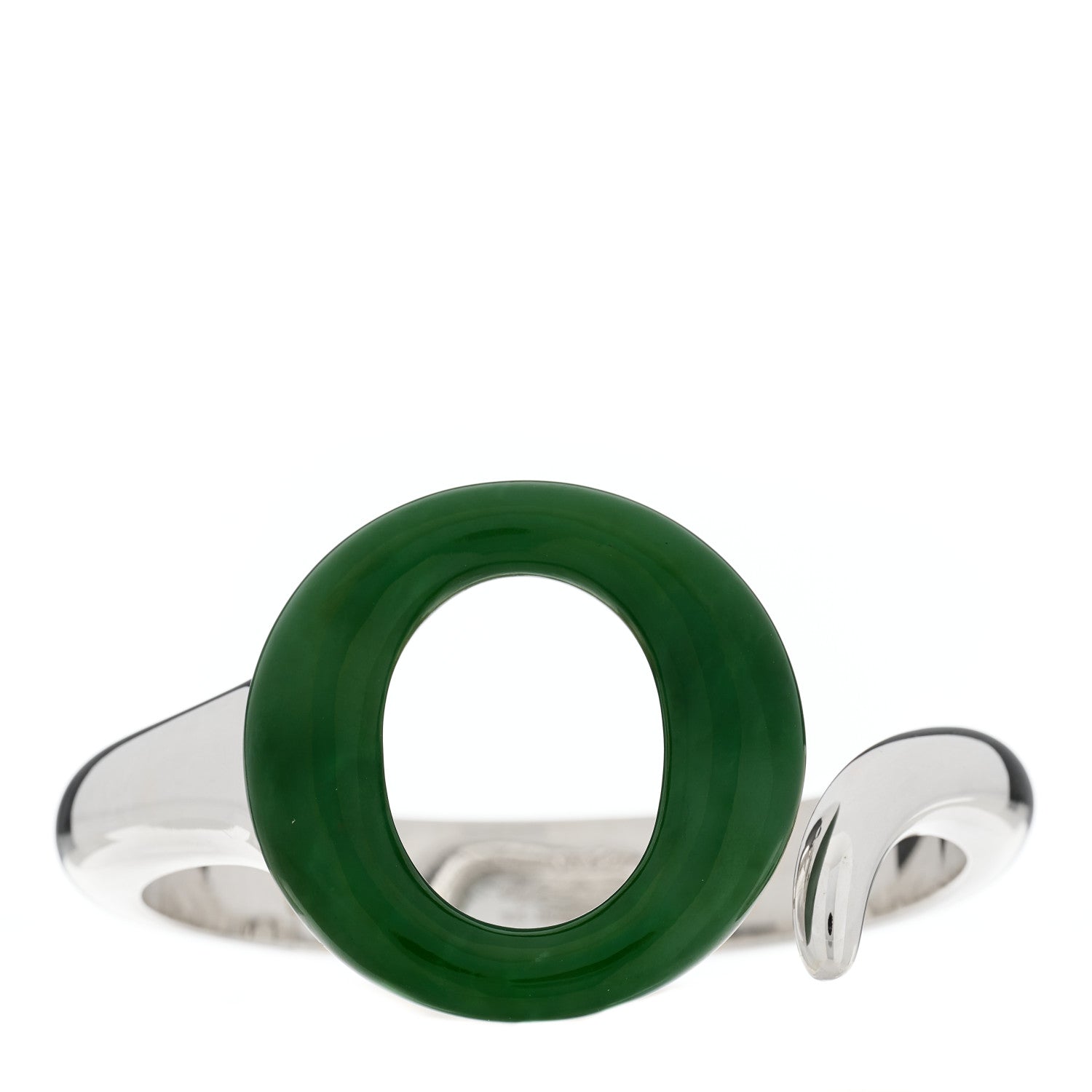 Tiffany Sterling Silver Green Jade Elsa Peretti Sevillana Cuff Bracelet 1 of 4